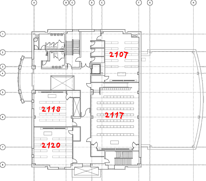 map of CSIC second Floor noting rooms 2107 2117 2118 and 2120