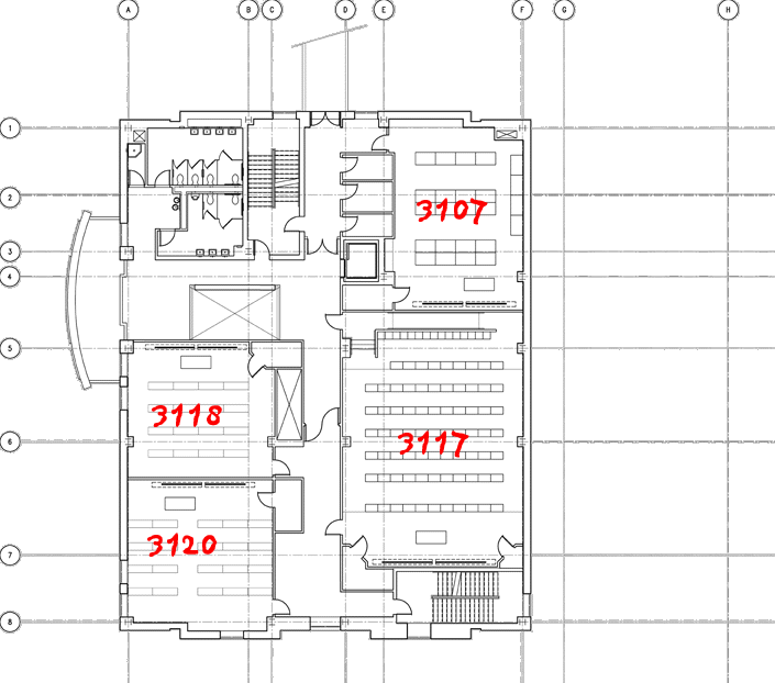 map of CSIC third Floor noting rooms 3107 3117 3118 and 3120